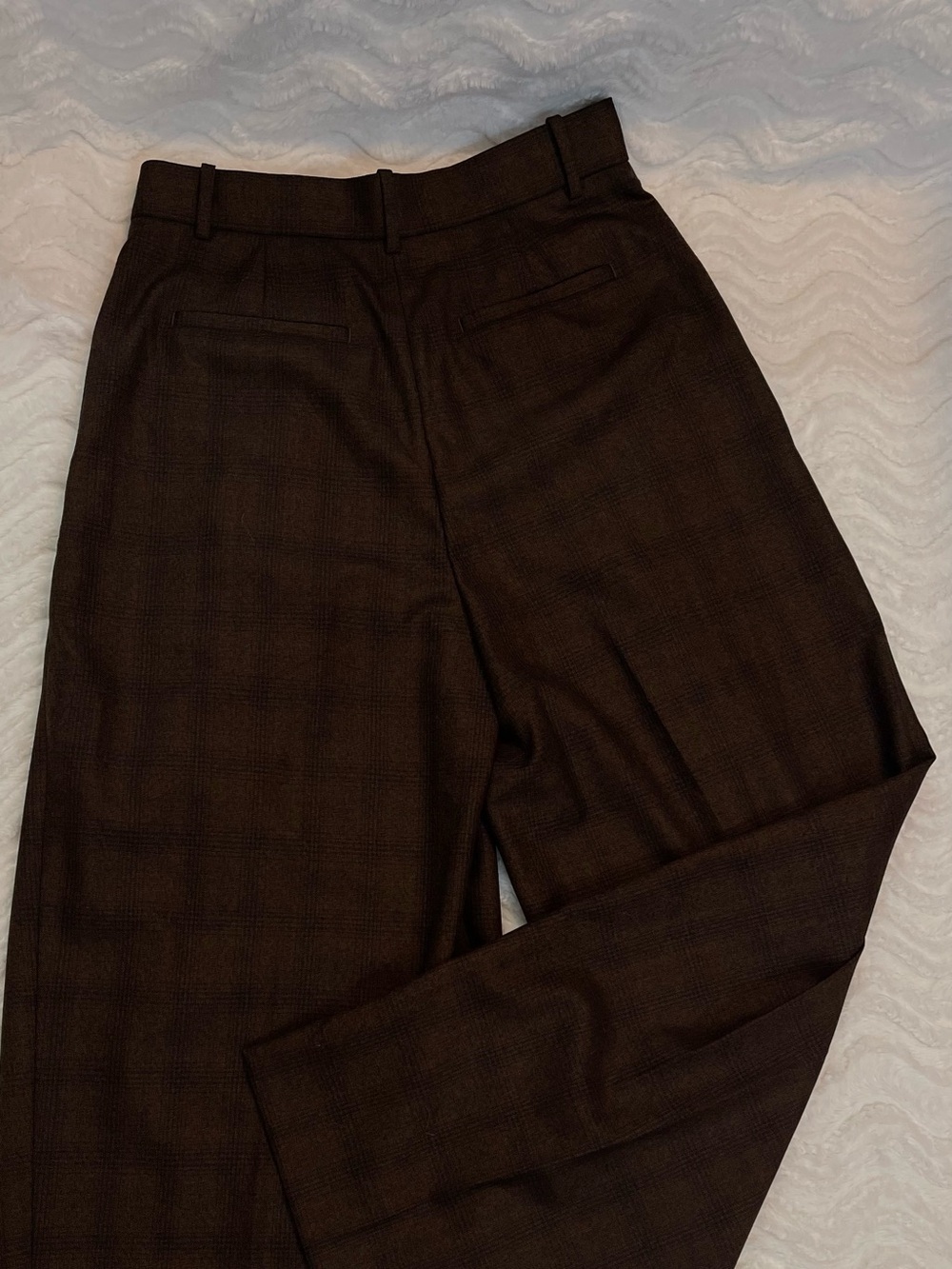 NWOT Banana Republic Wool Brown Plaid Double Pleat Wide-Leg Pants - Picture 12 of 16